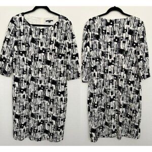 Boss Hugo Boss Sheath Dress Knee Length 3/4 Sleeve Lined Black White Work Sz 12